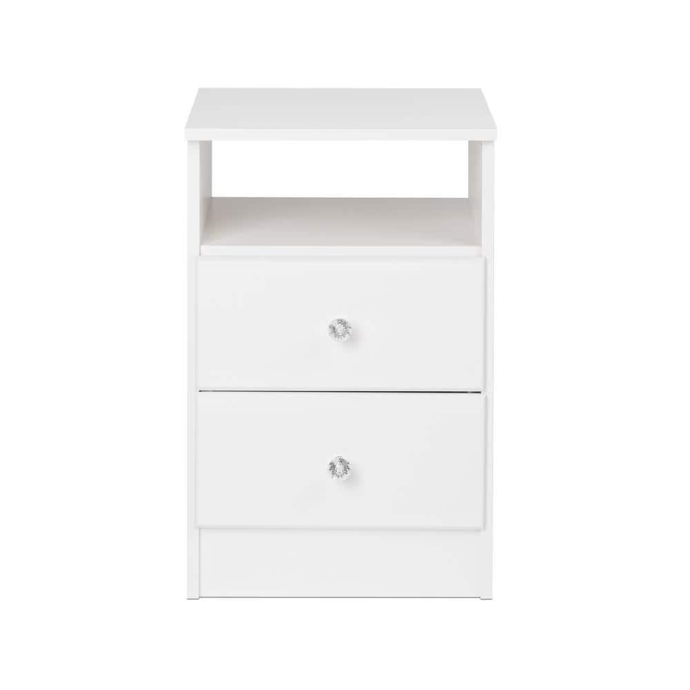Astrid 2 Drawer Nightstand with Crystal Knobs White - Prepac: Modern Style, Open Shelf Storage