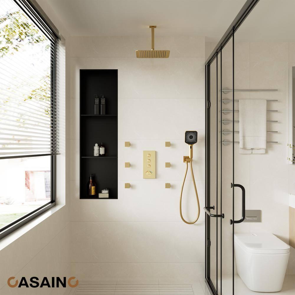 3 Functions 12 Inch Wall Mount Thermostatic Shower System with 6 Body Jets