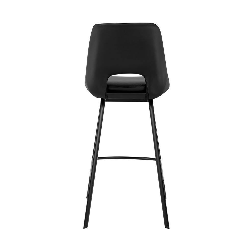 Armen Living Indoor Carise Black Faux Leather and Black Metal Swivel 30" Bar Stool