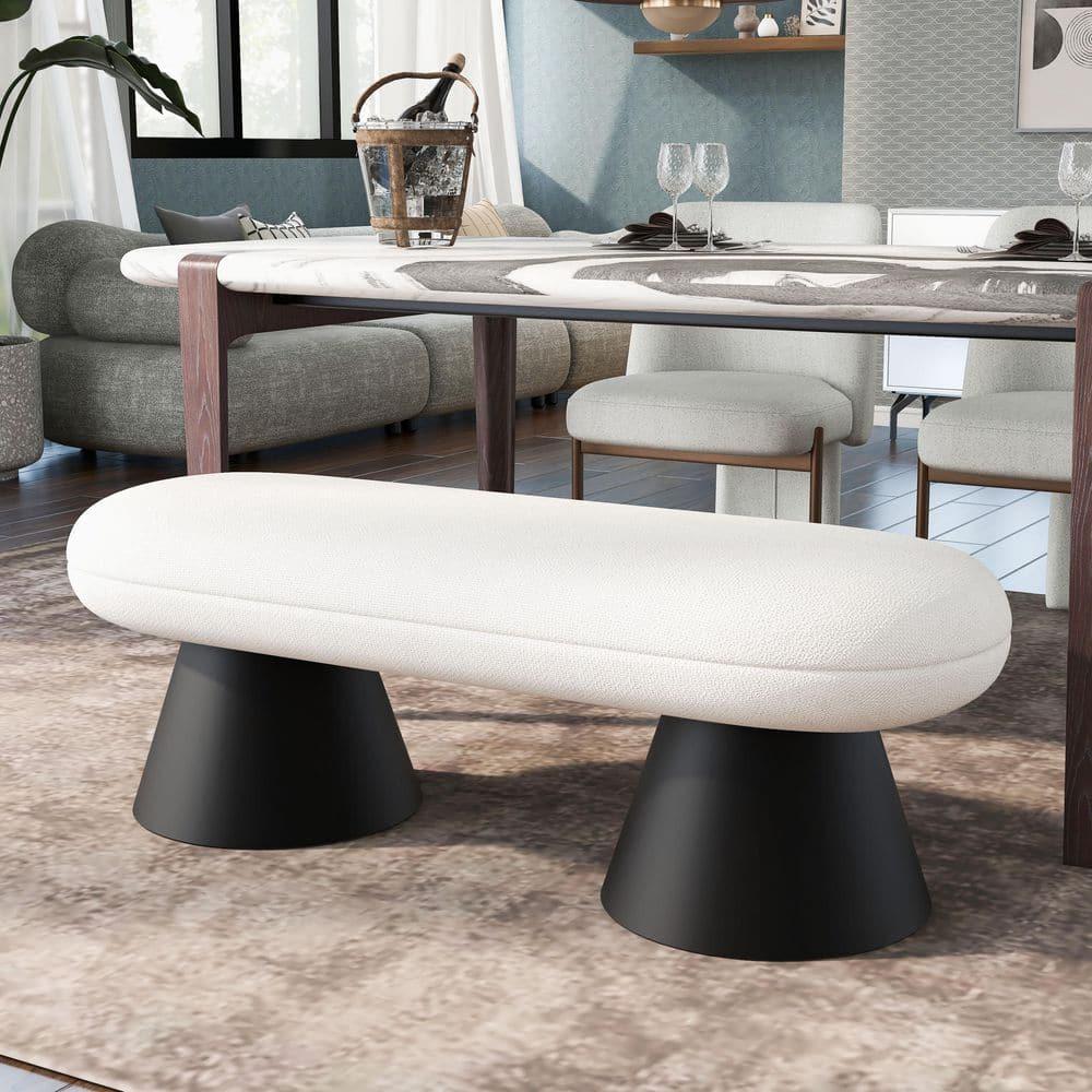 Christopher Knight Home Salal Modern Upholstered Dining Bench with Double Pedestal Iron Legs, Beige