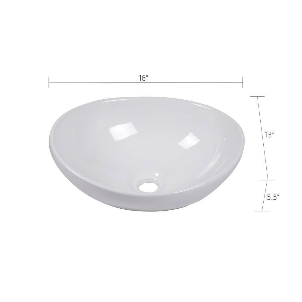 Glossy White Oval Ceramic Above-Counter Bathroom Sink