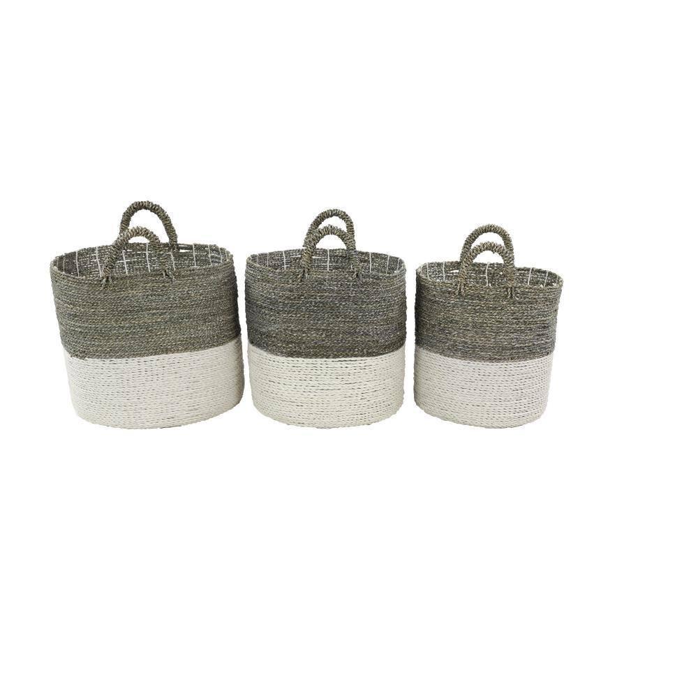 DecMode 17", 16", 14" White Sea Grass Contemporary Storage Basket, 3 - Pieces