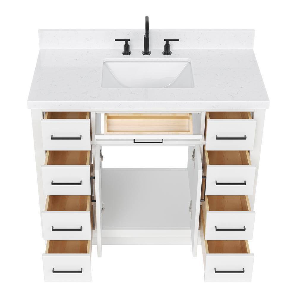 Wildon Home® Tidworth 42'' Solid Wood Single Bathroom Vanity with 1.5'' Carrara Quartz Top, Rectangular Sink