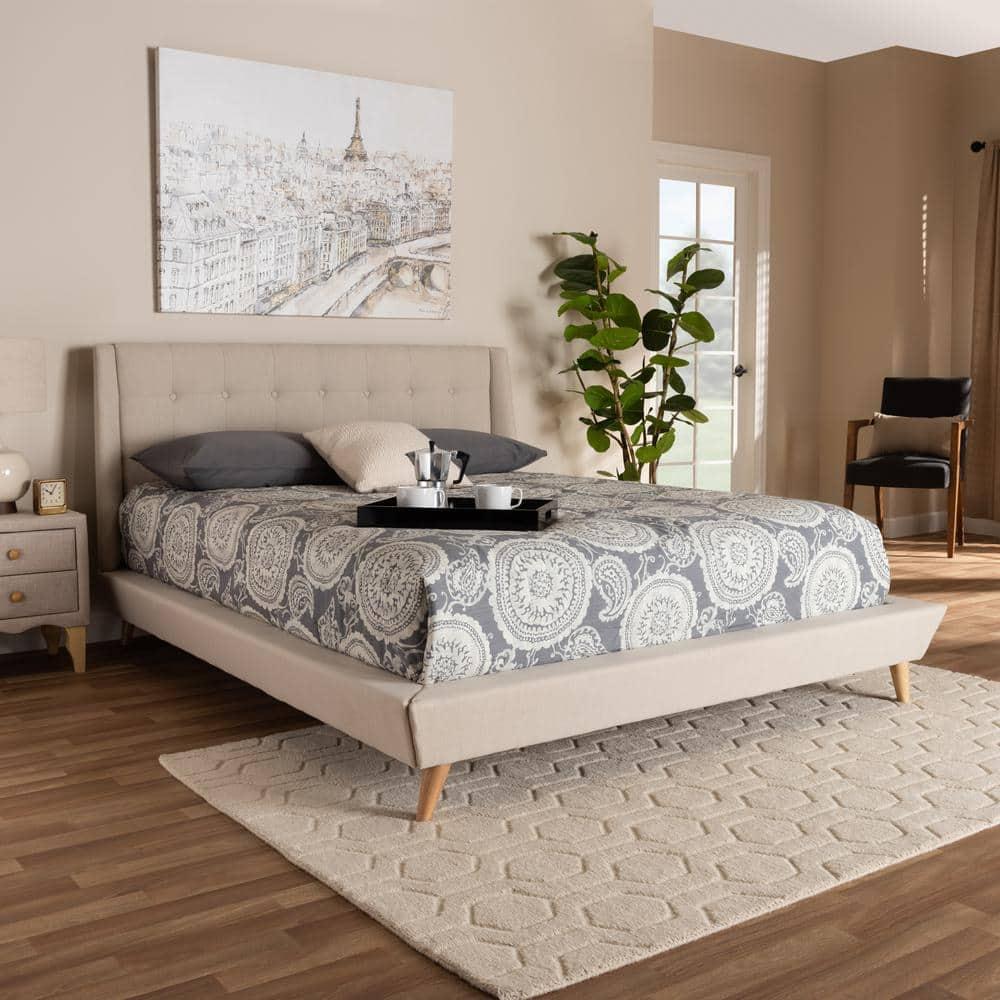 King Naya Platform Bed Beige - Baxton Studio