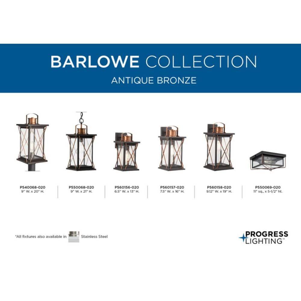 Progress Lighting Barlowe 1-Light Outdoor Wall Lantern in Antique Bronze with Clear Seeded Glass