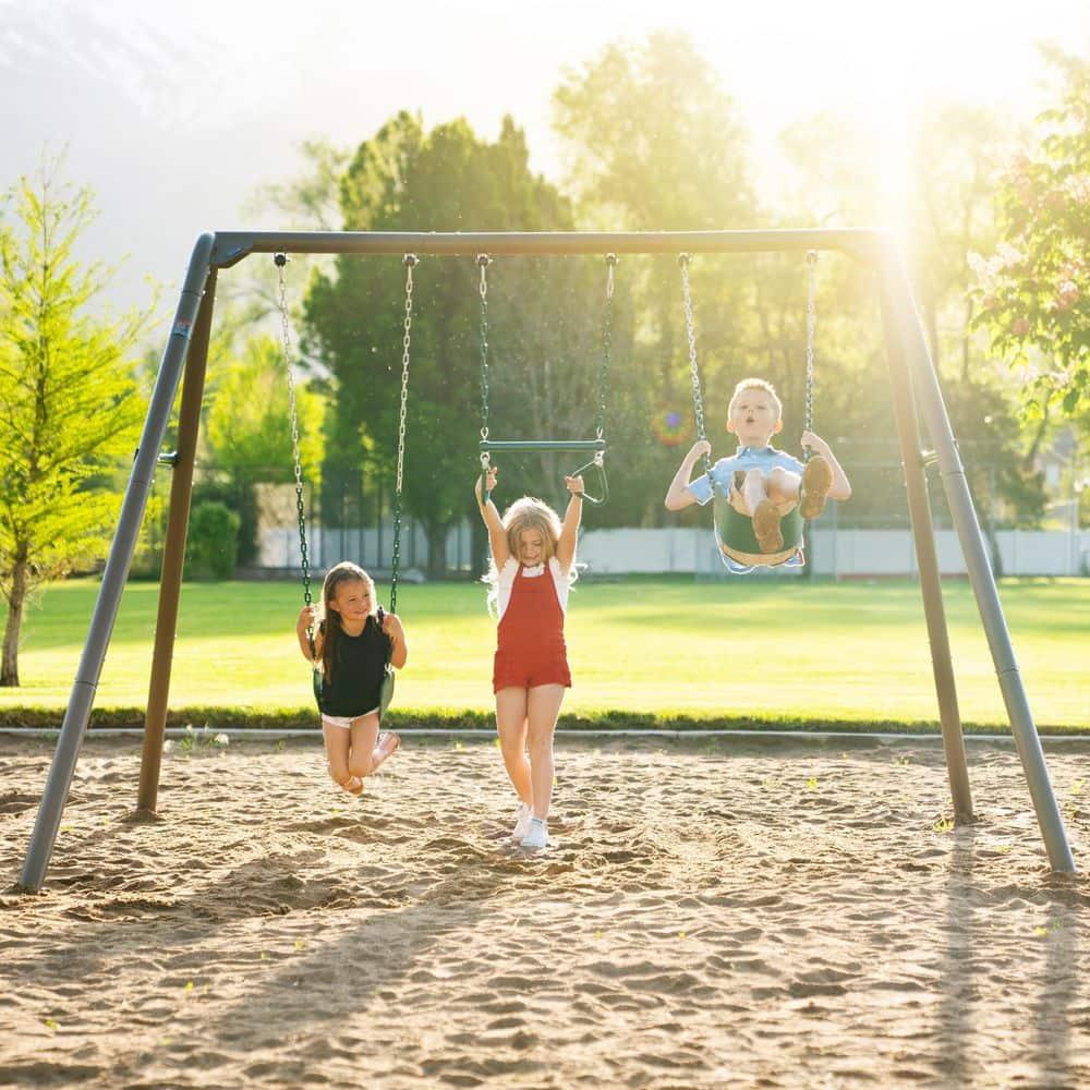 Lifetime Kids 7.3 ft. High Metal Swing Set with Belt Swings (90952)