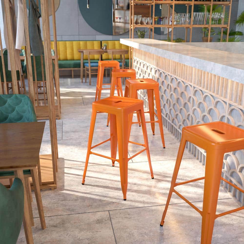 Flash Furniture Commercial Grade 30" High Backless Orange Metal Indoor-Outdoor Barstool with Square Seat