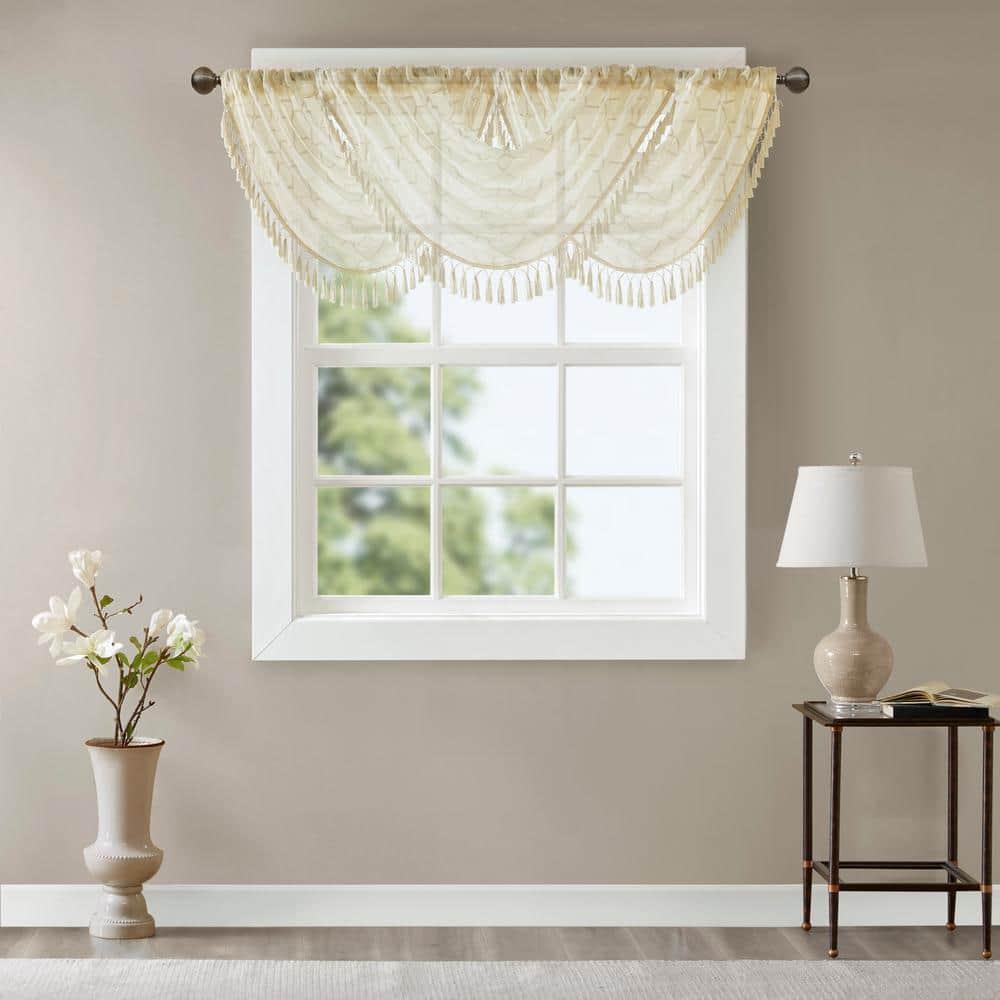 Madison Park Irina Diamond Sheer Embroidered Single Waterfall Valance