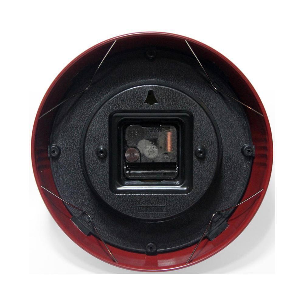 9.5" Retro Metal Wall Clock Red - Infinity Instruments: Indoor Modern Decor, Off-White Face, Round Shape