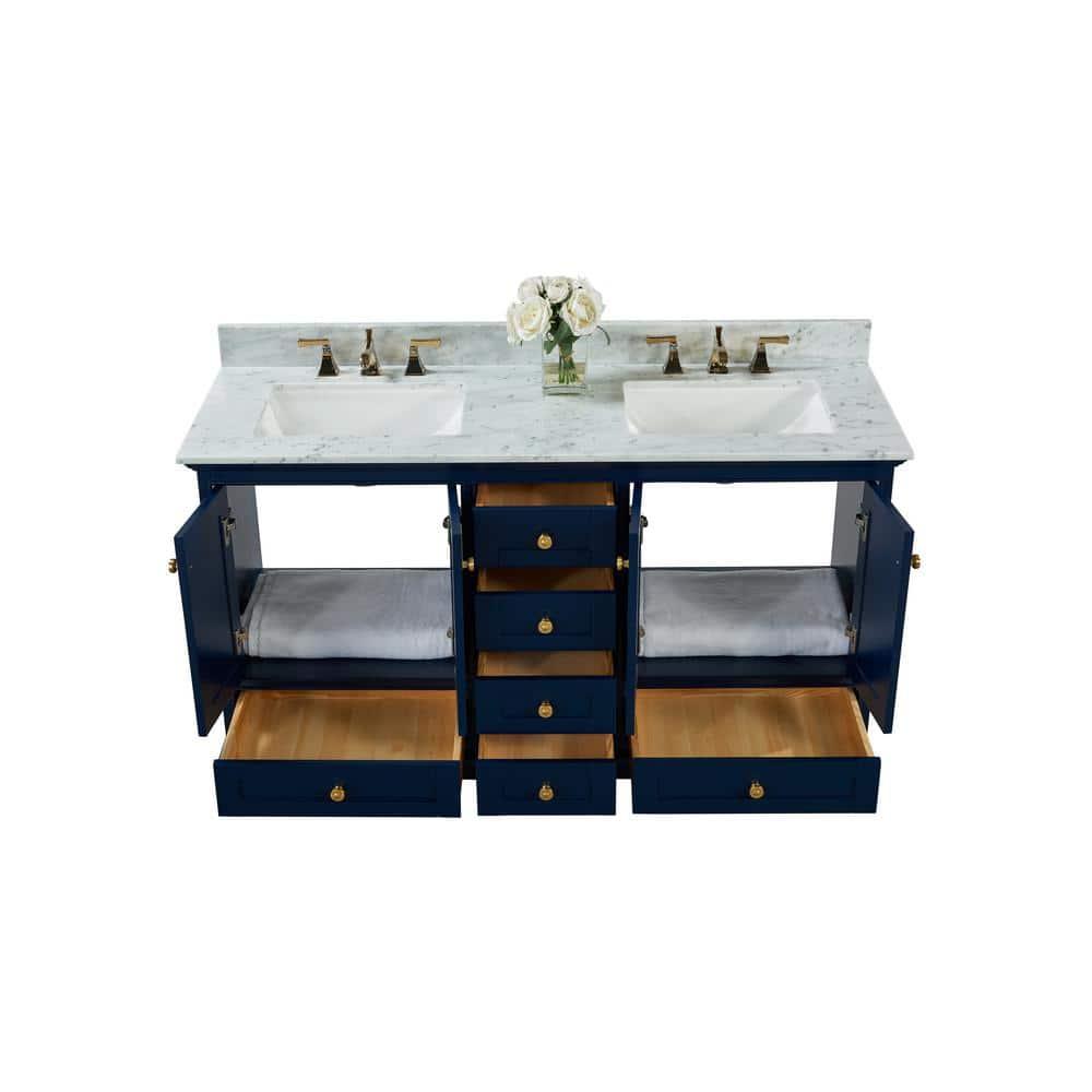 Audrey 60 in. Heritage Blue Double Bath Vanity with Marble Top