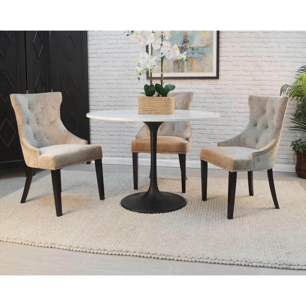 Carolina Living 40" Zaha Round Marble Top Dining Table Black/White: Pedestal Base, Seats 4