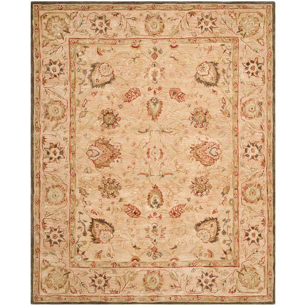 Beige Floral Handmade Wool 8' x 10' Area Rug
