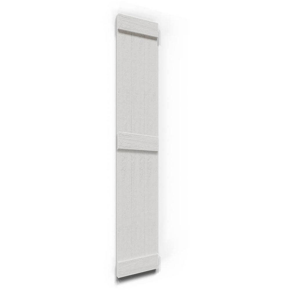 Ekena Millwork Timberthane Faux Rustic Joined Board-n-Batten Faux Wood Shutters w/End Batten