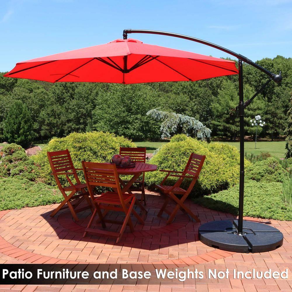 Sunnydaze Outdoor Steel Cantilever Offset Patio Umbrella with Air Vent, Crank, and Base - 9' - Cherry