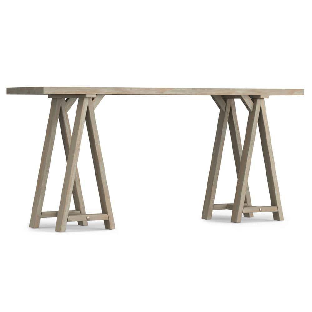 Simpli Home Sawhorse Solid Wood Wide Console Sofa Table In Distressed Grey