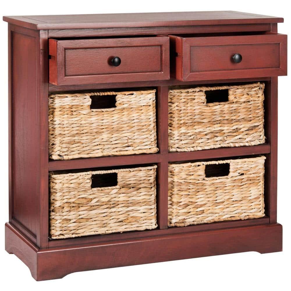 Herman Storage Unit with Wicker Baskets - Red - Safavieh.