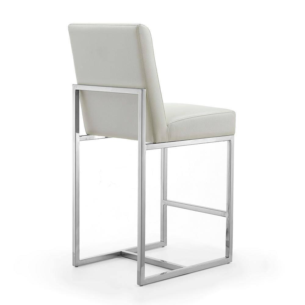 Manhattan Comfort Set of 3 Element Upholstered Stainless Steel Counter Height Barstools Pearl White: Faux Leather, No Assembly Required