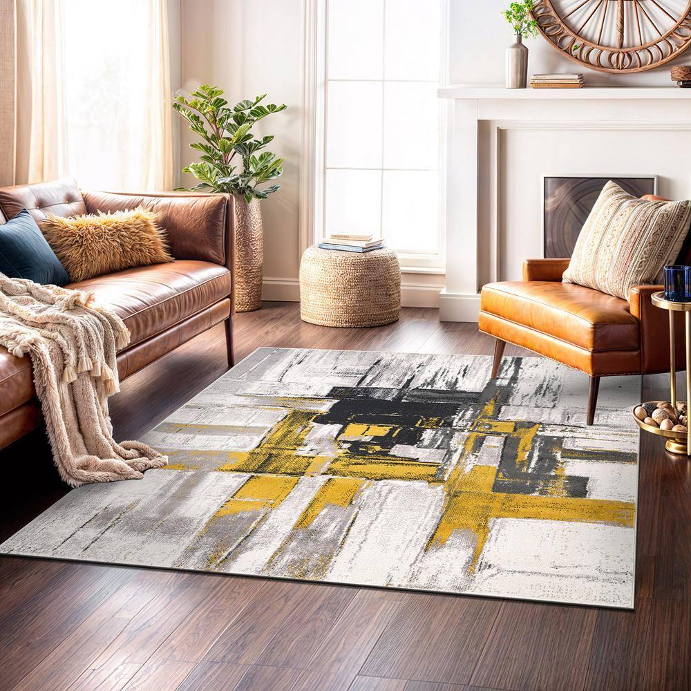 World Rug Gallery Contemporary Modern Abstract Area Rug - Gold 6'6"x6'6"