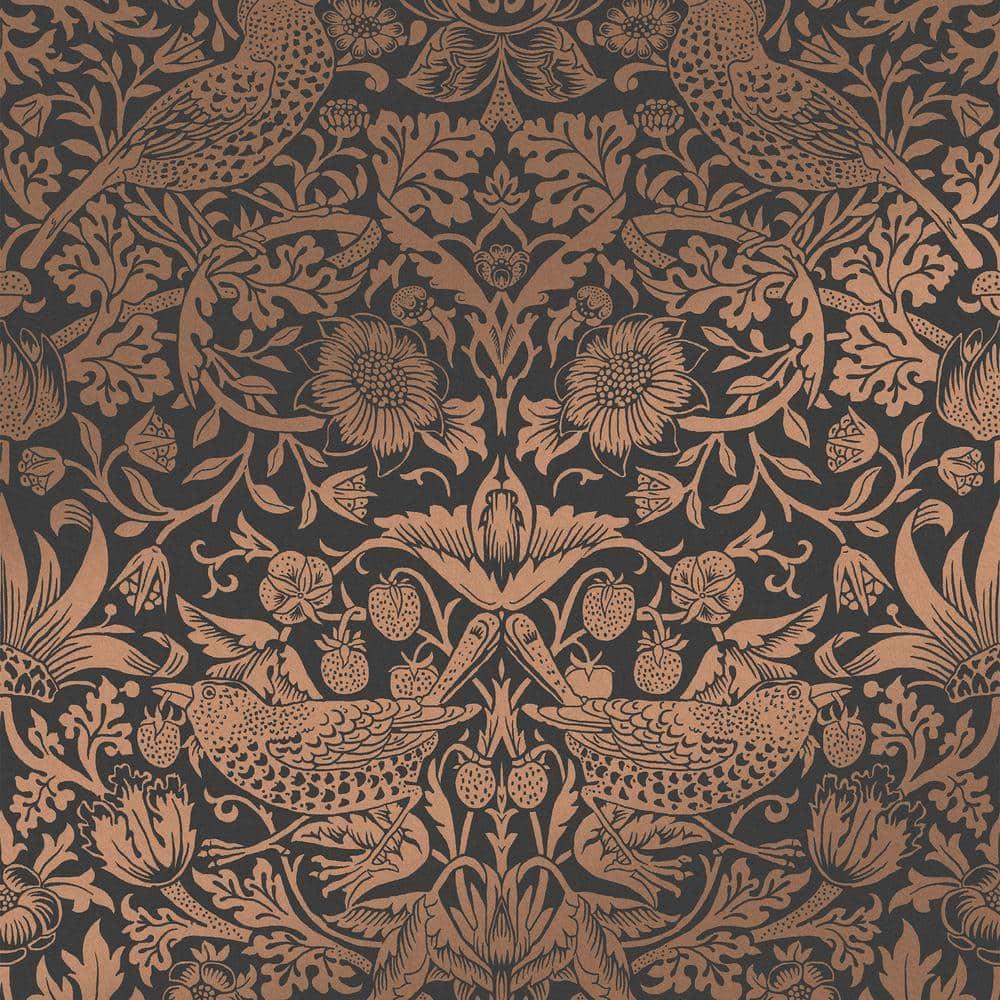 William Morris at Home Strawberry Thief Fibrous Charcoal Wallpaper