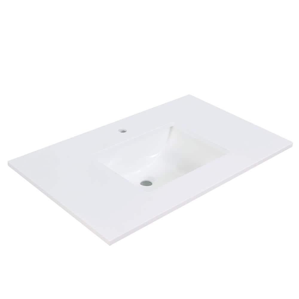 Viterbo 37" Single Bathroom Vanity Top in High Gloss White Stone Finish with Sink