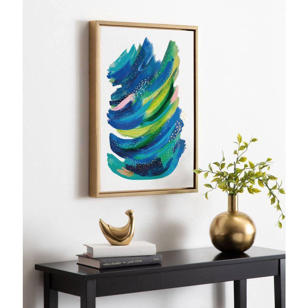 Kate and Laurel Sylvie Bright Abstract 2 Framed Canvas Wall Art by Jessi Raulet of Ettavee, 18x24 Gold, Modern Colorful Brushstrokes Art for Wall
