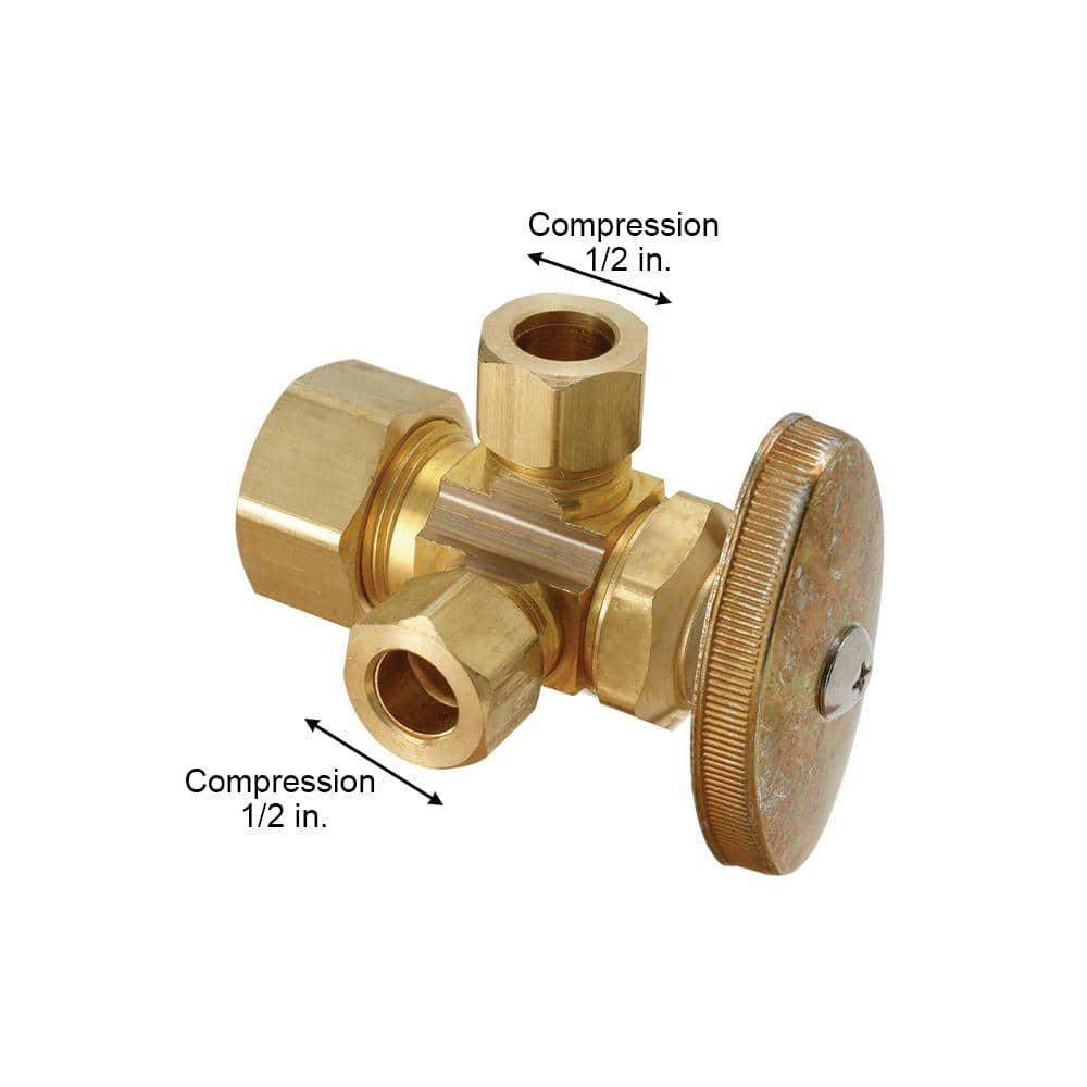 BrassCraft CR1901LRX R1 Stop Valve, 1/2 x 3/8 x 3/8 in Connection, Compression, 125 psi Pressure, Brass Body