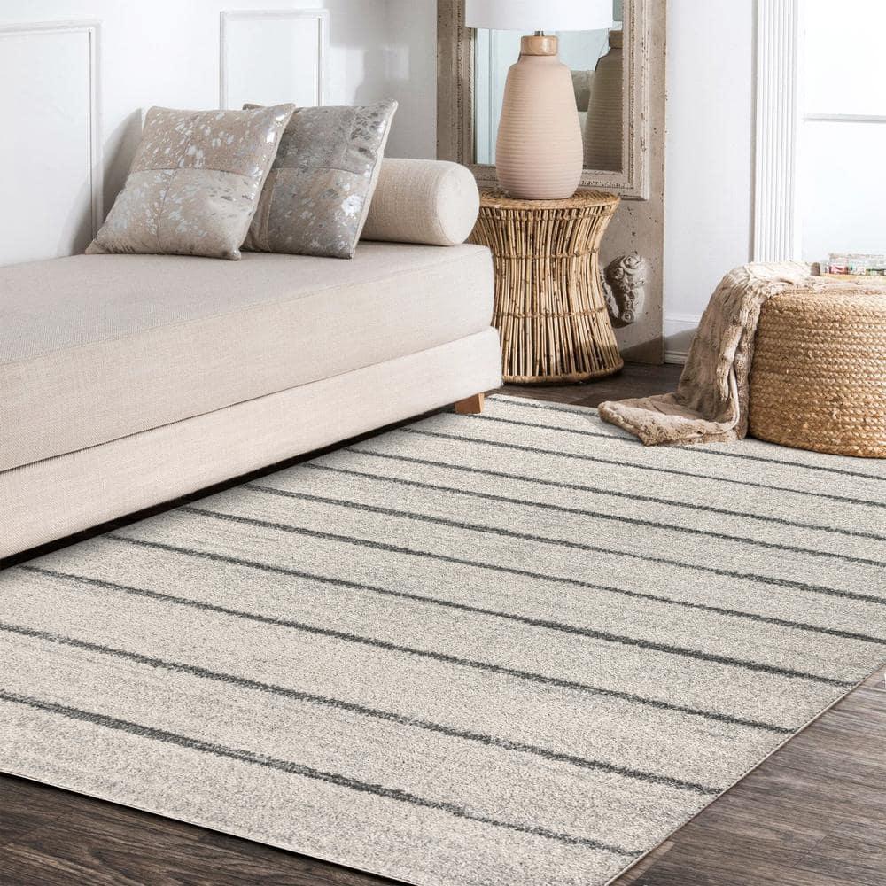 8'x10' Williamsburg Minimalist Stripe Area Rug, Cream/Gray - JONATHAN Y