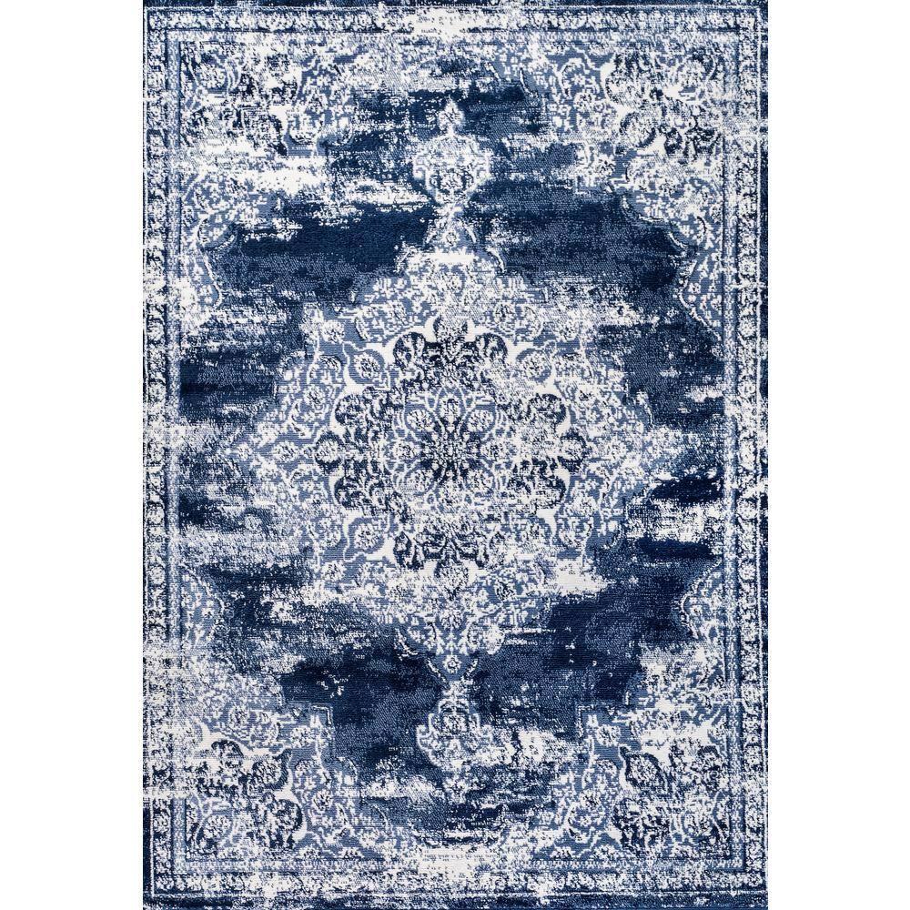 3'x5' Alhambra Ornate Medallion Modern Area Rug, Navy/Ivory - JONATHAN Y