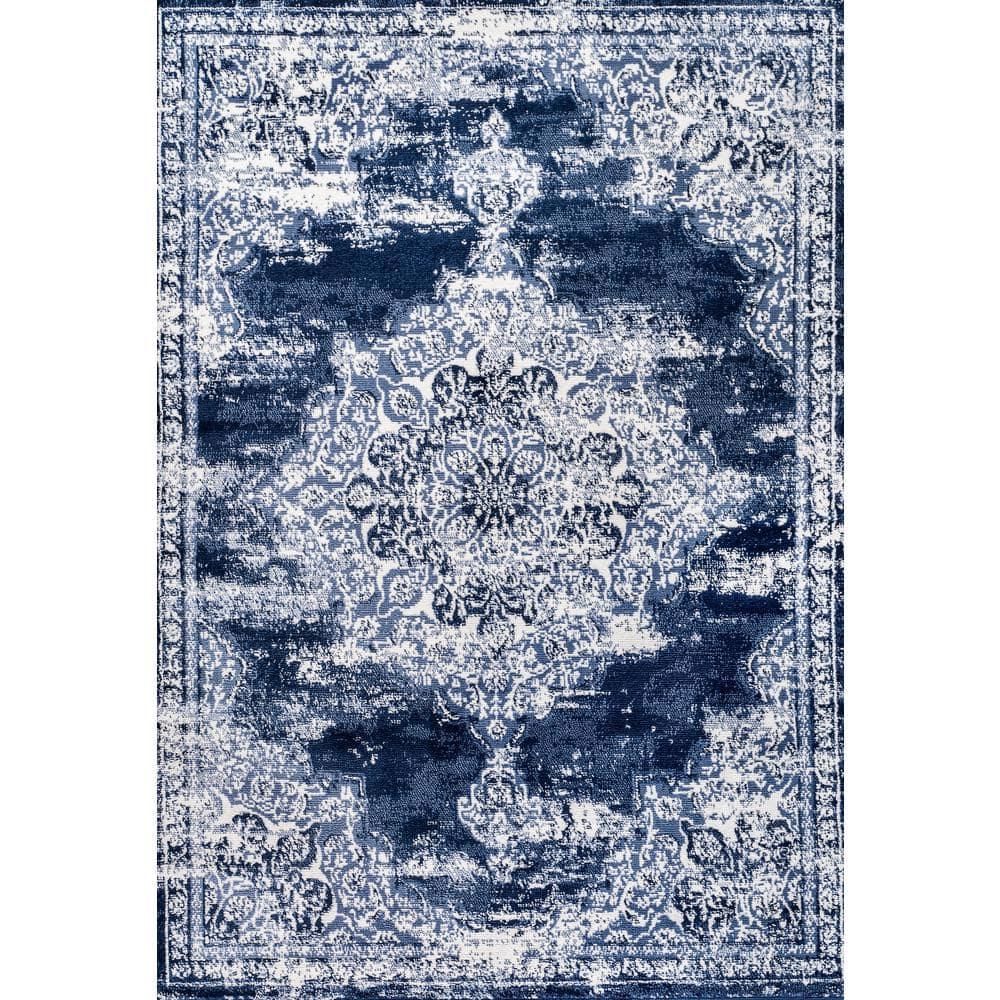 8'x10' Alhambra Ornate Medallion Modern Area Rug, Navy/Ivory - JONATHAN Y