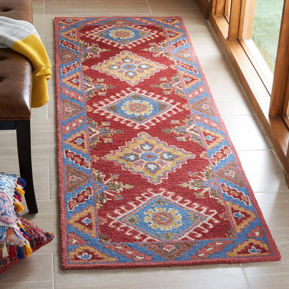 Aspen APN803 Hand Tufted Runner Rug - Red/Blue - 2'3" X 7' - Safavieh.