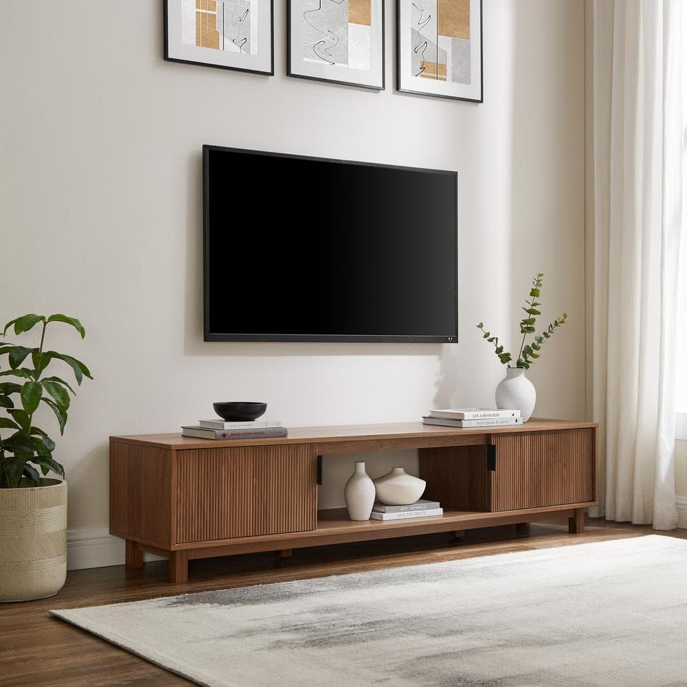 Mocha 70" Modern Fluted-Door TV Stand with Cabinet