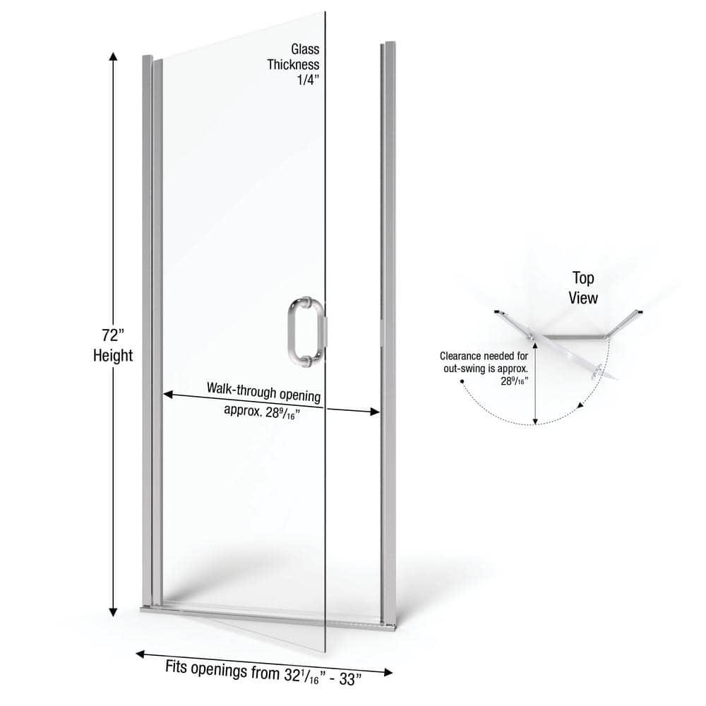 Infinity 33" W x 72" H Semi-Frameless Shower Door