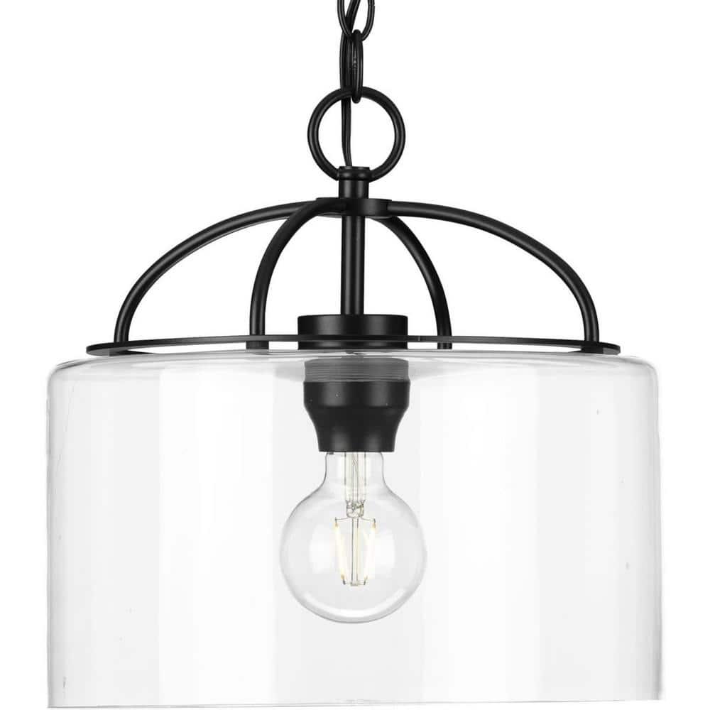 Progress Lighting, Leyden Collection, 1-Light Pendant, Matte Black, Clear Glass Shade