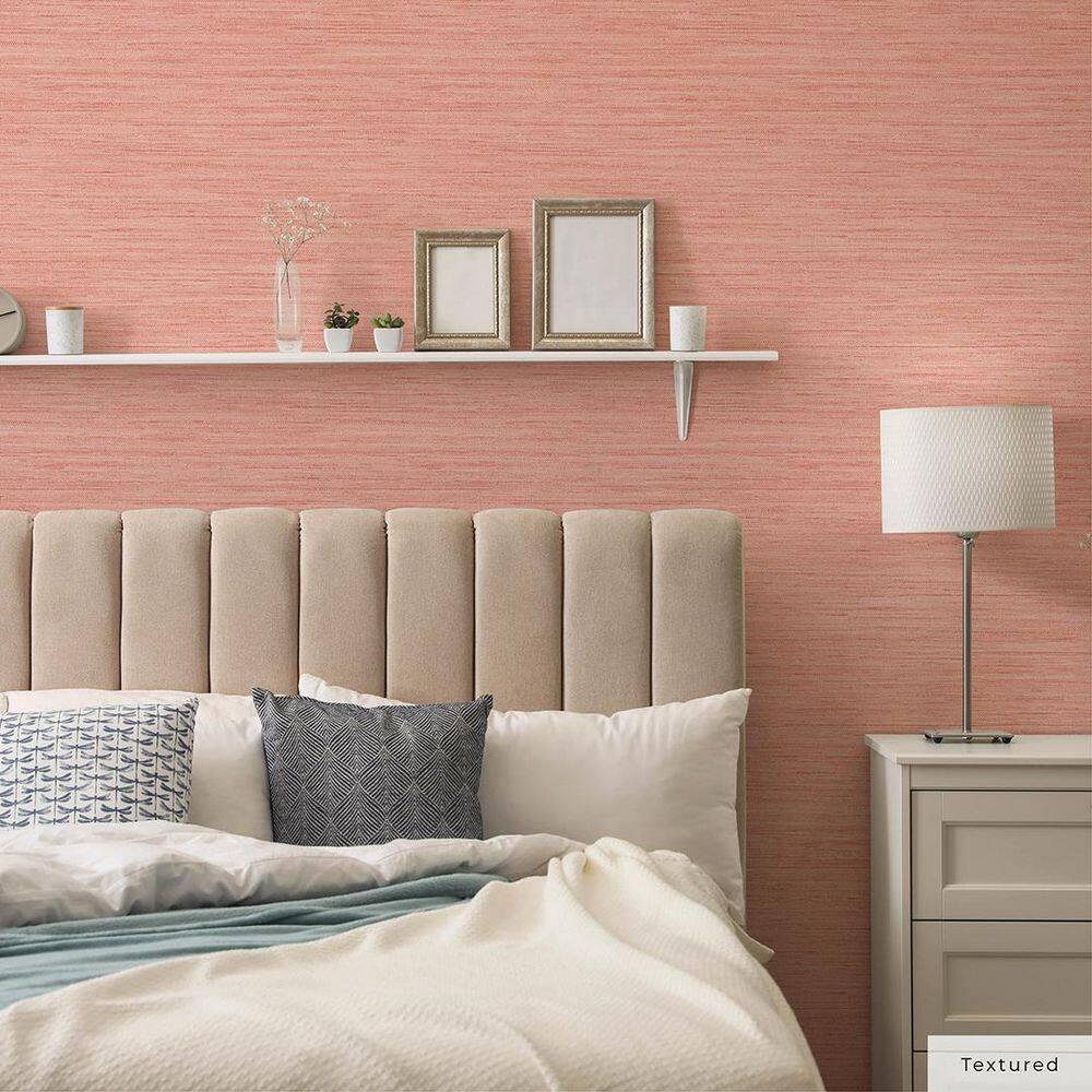 Tempaper & Co.® Fauz Horizontal Grasscloth Removable Peel and Stick Wallpaper, Textured Salmon, 28 sq. ft.: Vinyl, Prepasted