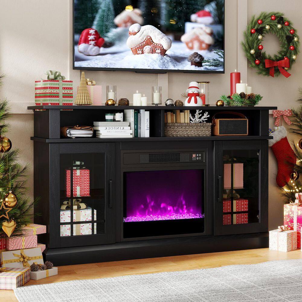Clihome 67" MDF Wall Mounted TV Stand with 36" Electric Fireplace Black