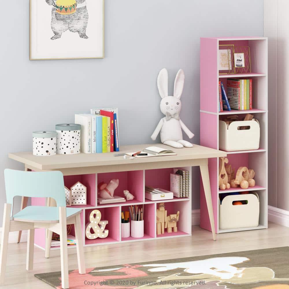 Furinno 5 Cube Reversible Storage Bookcase Open Shelf Organzier Horizontal Vertical,Pink