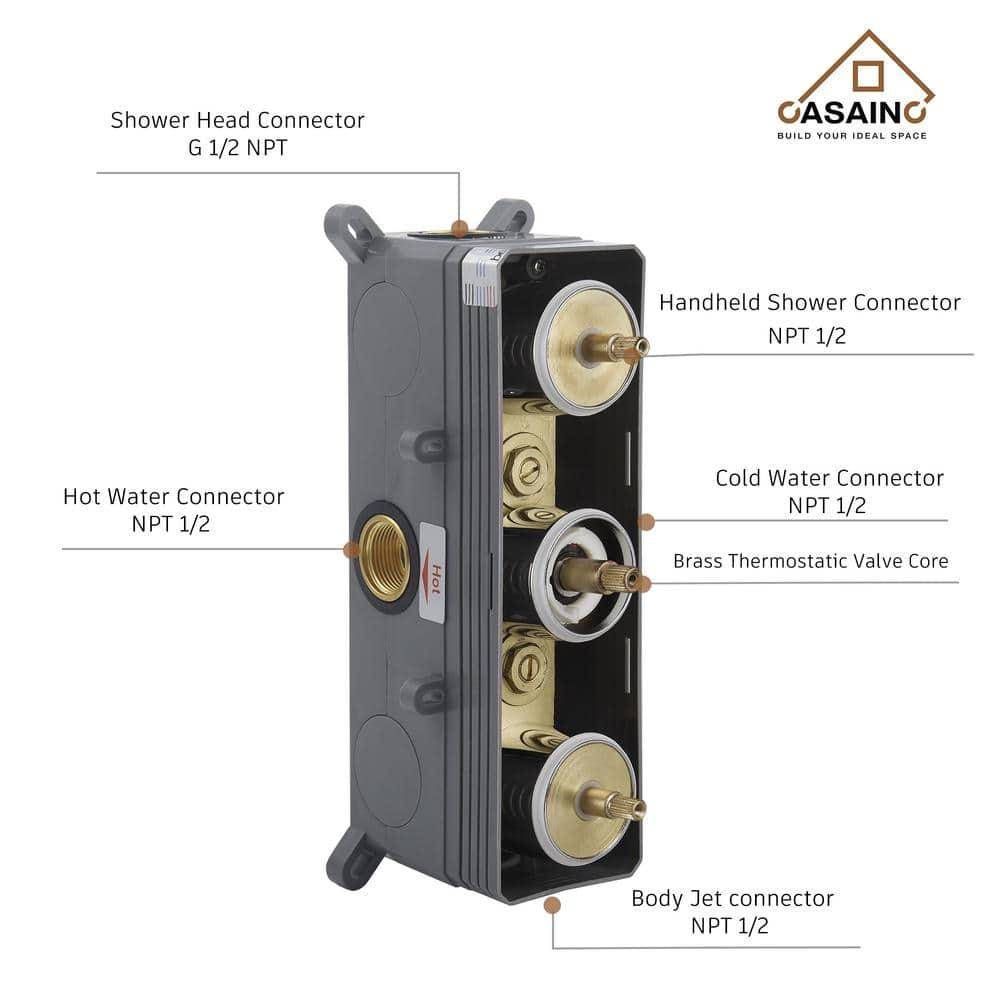 Revitalize 12 Inch Luxury Thermostatic Complete Shower System with Rough-in Valve