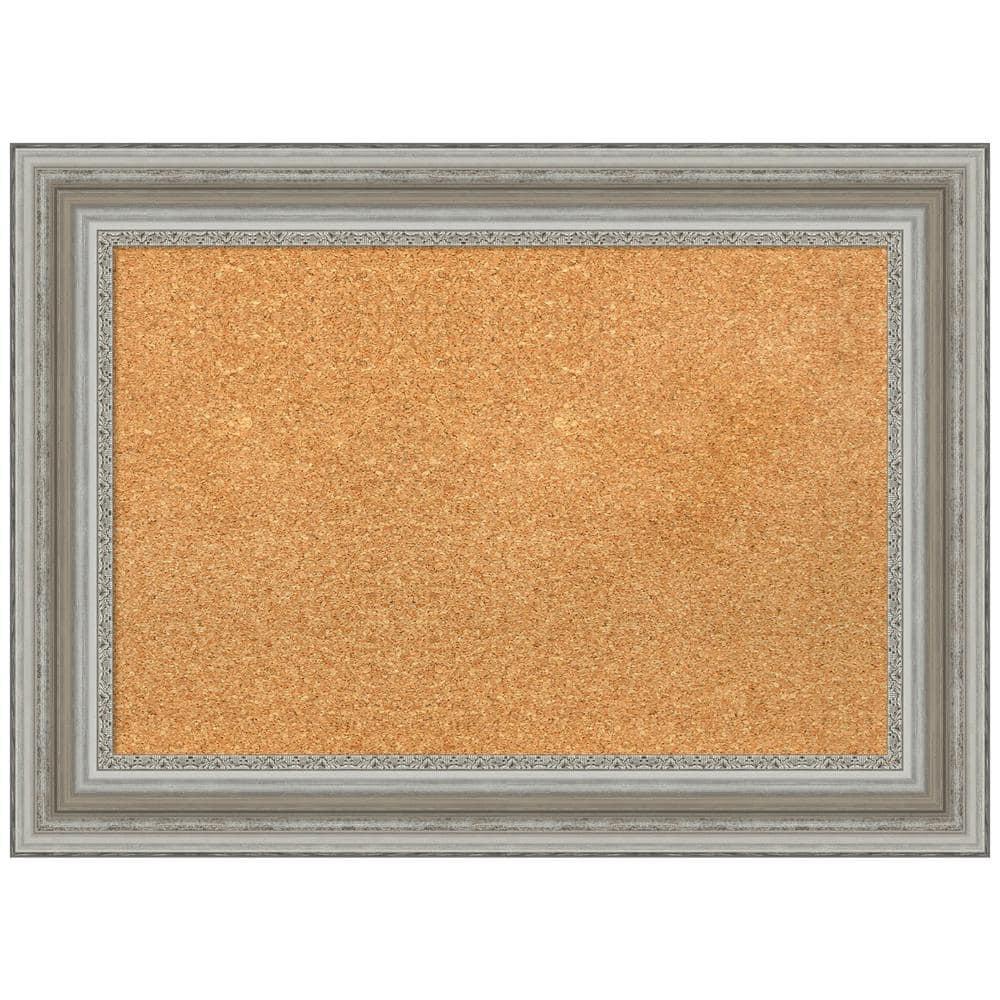 Amanti Art Natural Cork Board Framed Parlor Silver Bulletin Board 30 in. x 22 in.