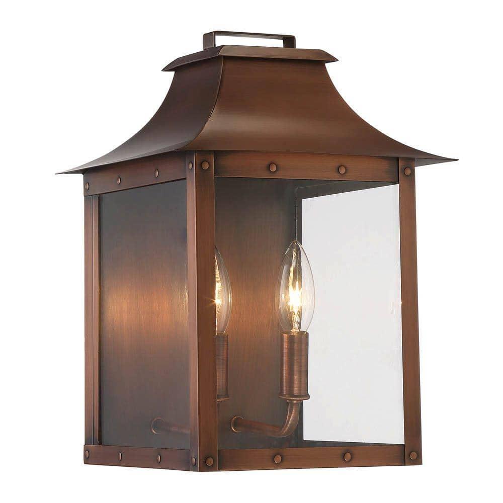 13.5 x 9.25 x 9.25 in. Manchester 2-Light Copper Patina Pocket Wall Light