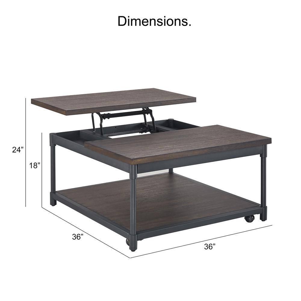 Prescott Lift Top Square Cocktail Table Dark Brown - Steve Silver Co.: Rustic Style, Metal Frame, Wood Veneer Top