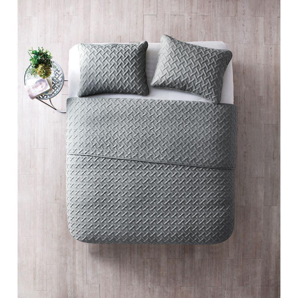 3pc Full/Queen Nina Embossed Quilt Set Gray - VCNY Home: Hypoallergenic Microfiber Coverlet with Shams