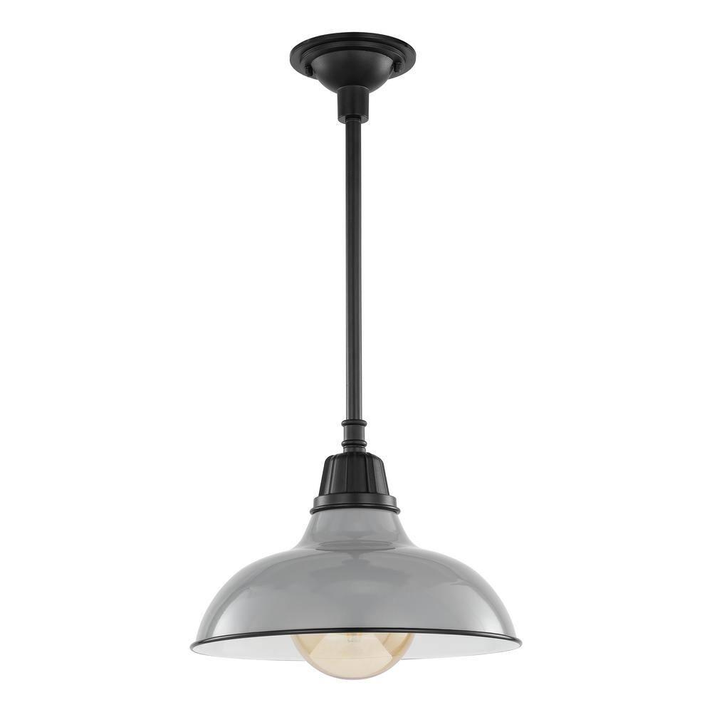 Jasper 12.25" 1-Light Farmhouse Industrial Indoor/Outdoor Iron LED Pendant, Gray
