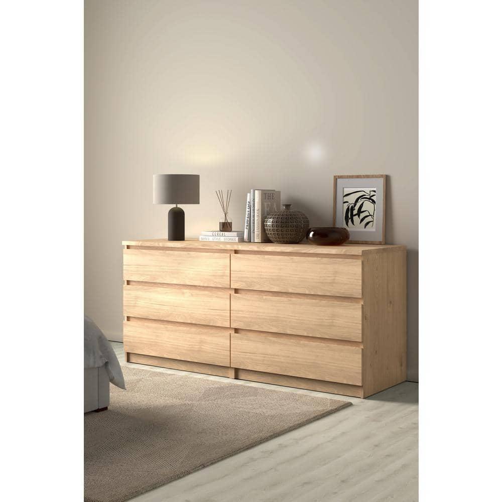 Tvilum Scottsdale 6 Drawer Double Dresser, Jackson Hickory