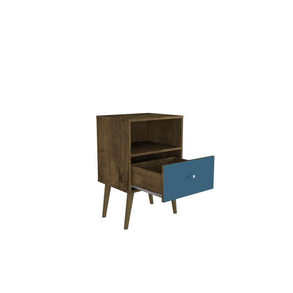 Liberty 1.0 Mid Century Modern Nightstand Rustic Brown/Aqua Blue - Manhattan Comfort