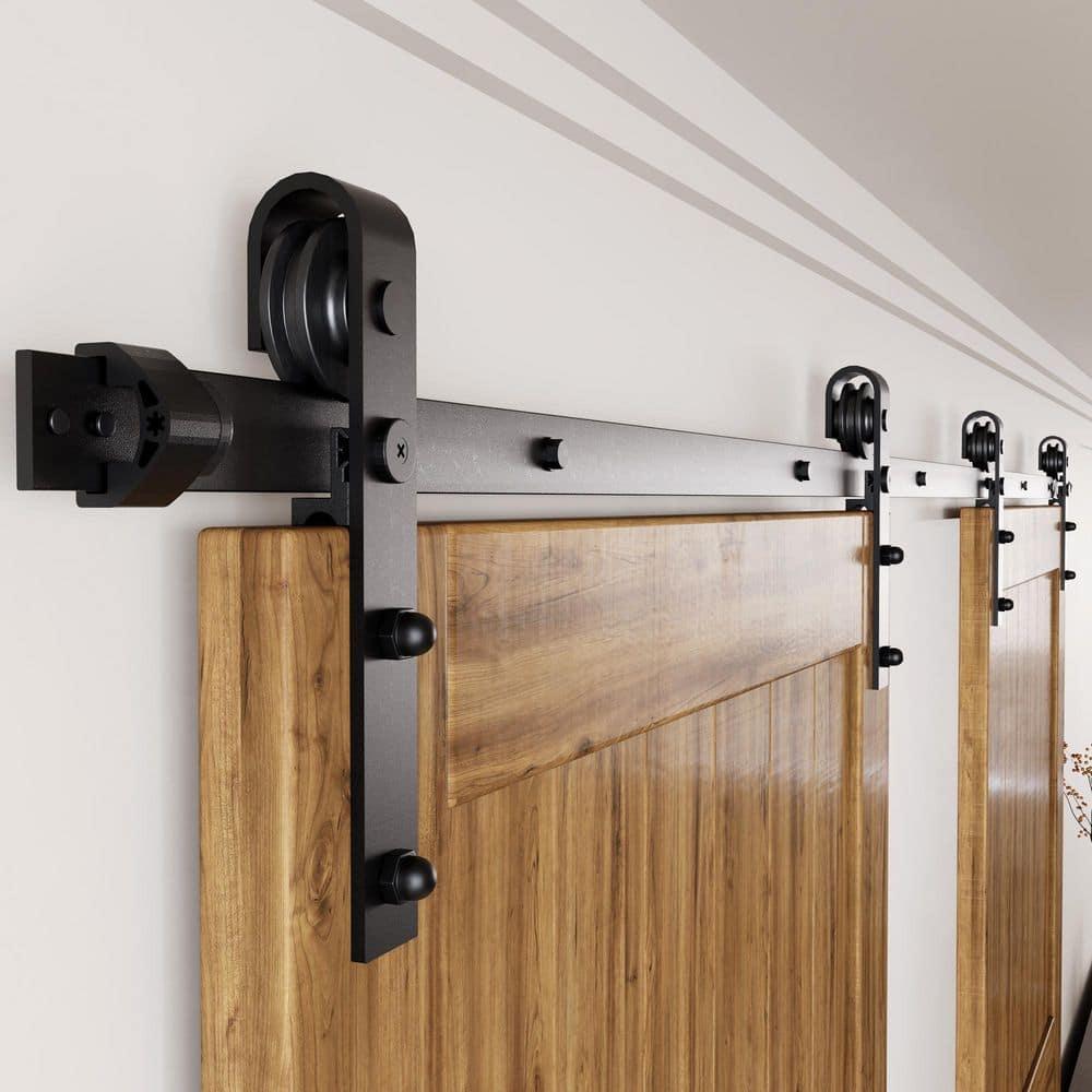 Homacer Black Rustic Sliding Barn Door Hardware Kit, for Two Doors, 5.5ft Long Flat Track, Classic Design Roller, Heavy Duty, for Interior Use(Doors Not Included)