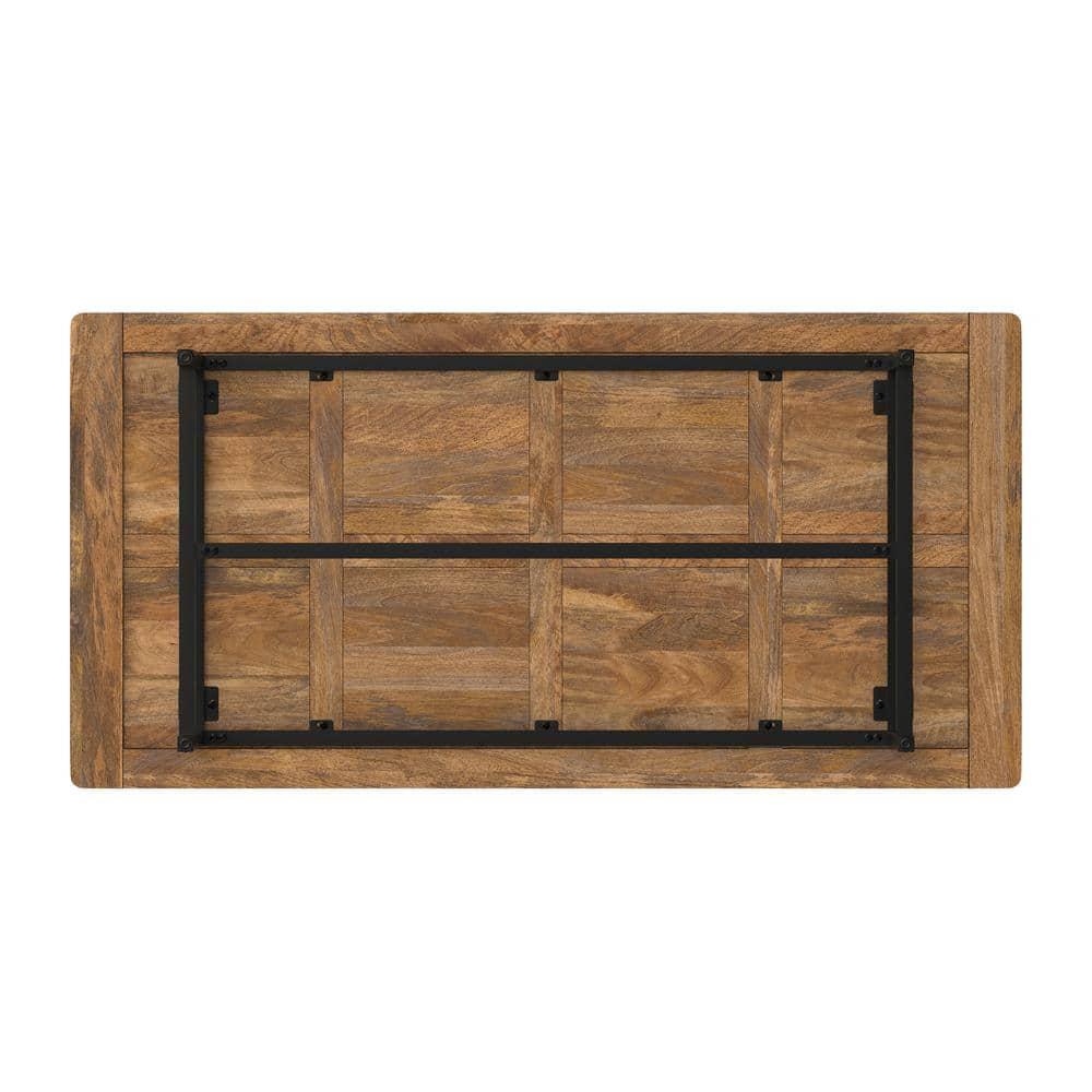 Simpli Home Campbell 72"W Mango Wood Industrial Dining Table, Powder-Coated Metal Base, Rectangle