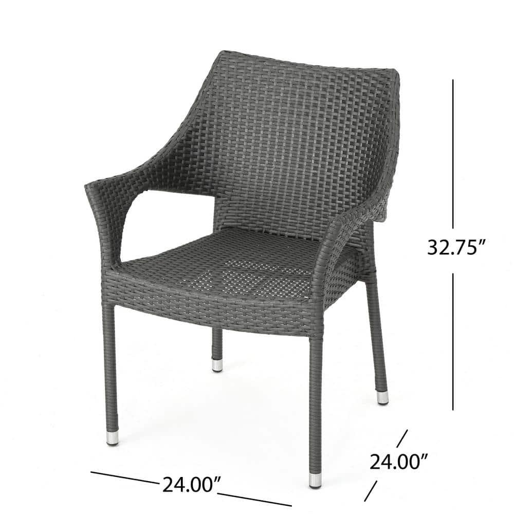 GDF Studio Nazir Outdoor Wicker Stacking Dining Chairs, Set of 4, Gray