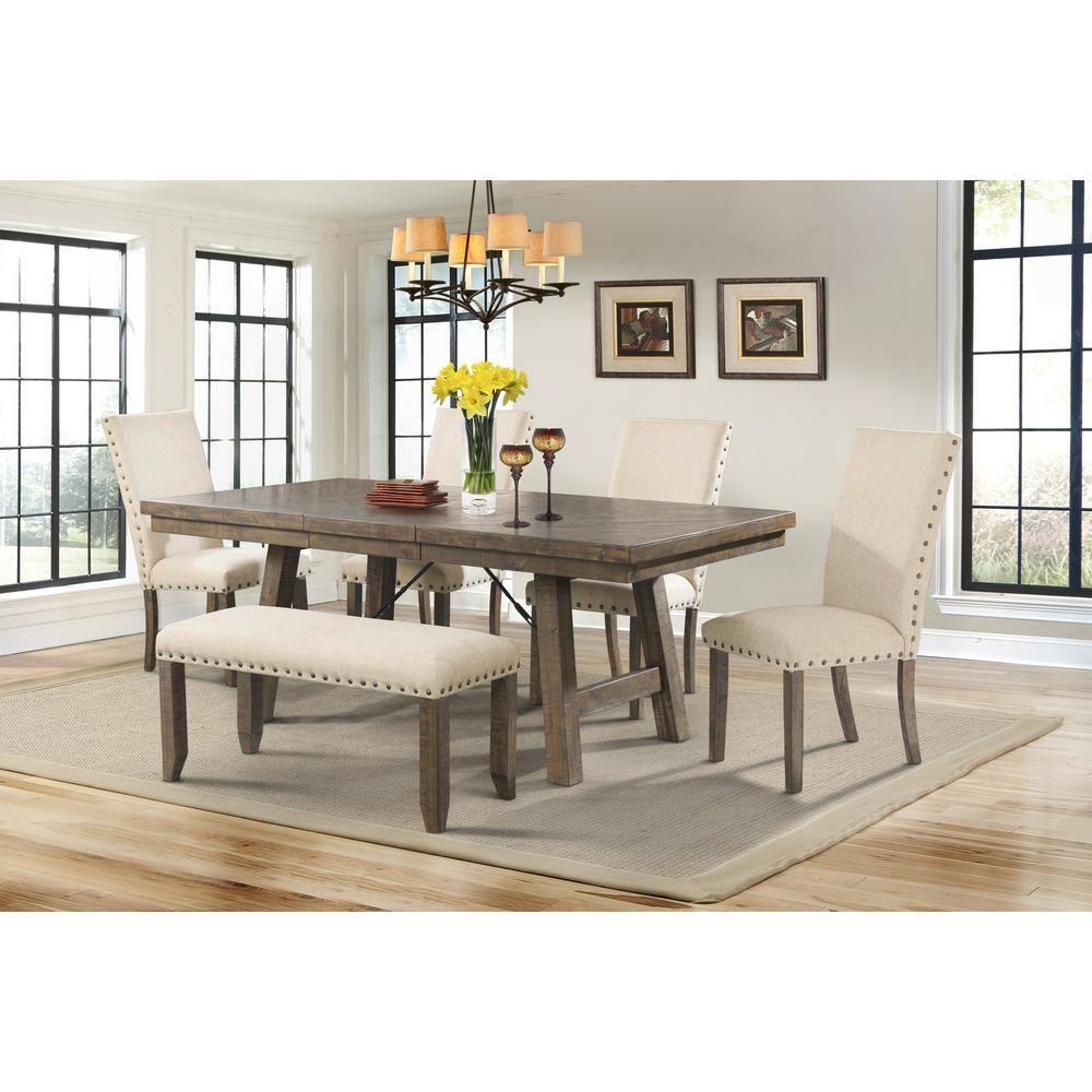 Dex 6pc Extendable Dining Table Set: Smokey Finish, Turnbuckle Detail - Picket House Furnishings