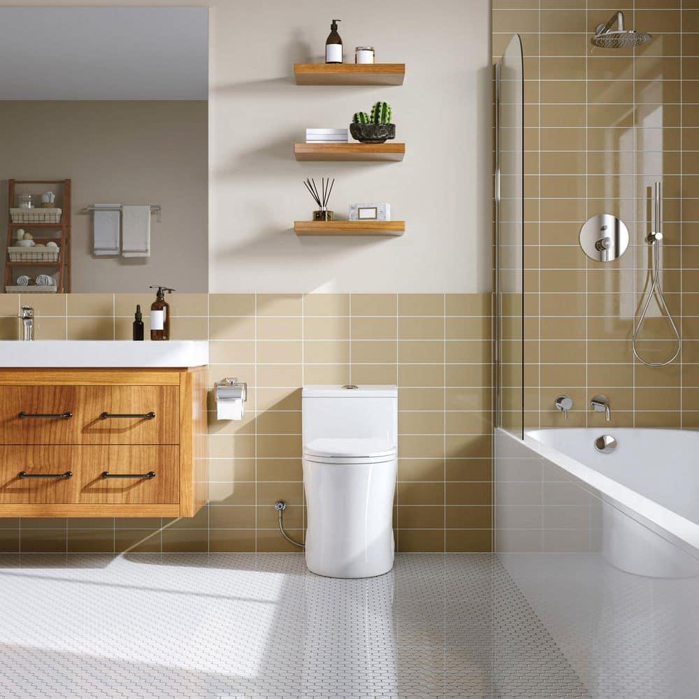 HOROW T0338W One Piece Toilet 10" Rough-in, Elongated Toilet with Comfortable Seat Height, ADA Chair Height 17.3", Dual Flush 0.8/1.28 GPF & MAP 1000g, Standard White Toilet Bowl, Space Saver Design