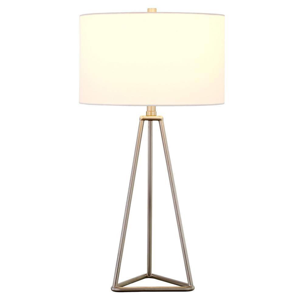 Evelyn&Zoe Gio 26.13" Tall Table Lamp with Fabric Shade in Brushed Nickel/White